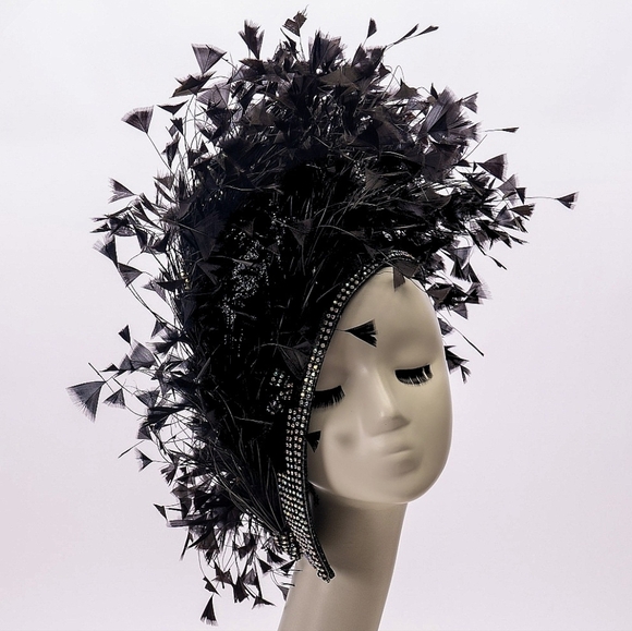 Beloved Millinery Fabulous Black Jeweled Feathered Fascinator Hat Kentucky Derby